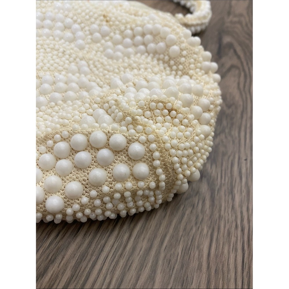 Vintage 1960s Ivory Beaded Bridal Evening Purse Likely Lucite Hong Kong - Picture 8 of 16